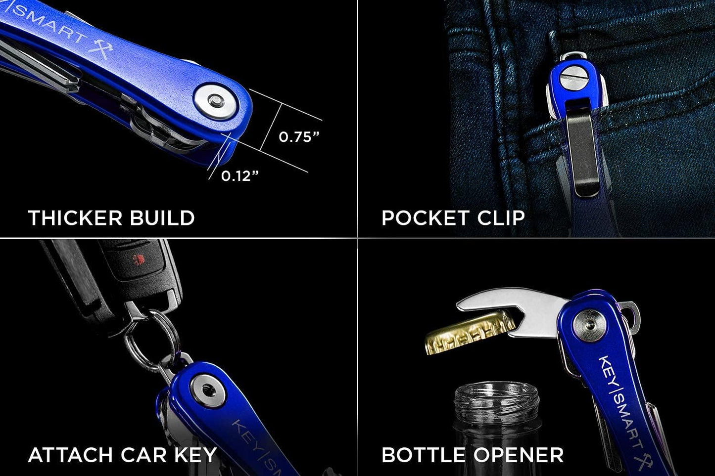 SKU: KS607R-BLUE,,KeySmart Rugged - Multi-Tool Key Holder with Bottle Opener and Pocket Clip (up to 14 Keys, Blue),