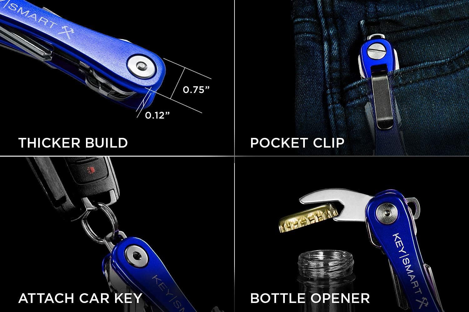 SKU: KS607R-BLUE,,KeySmart Rugged - Multi-Tool Key Holder with Bottle Opener and Pocket Clip (up to 14 Keys, Blue),