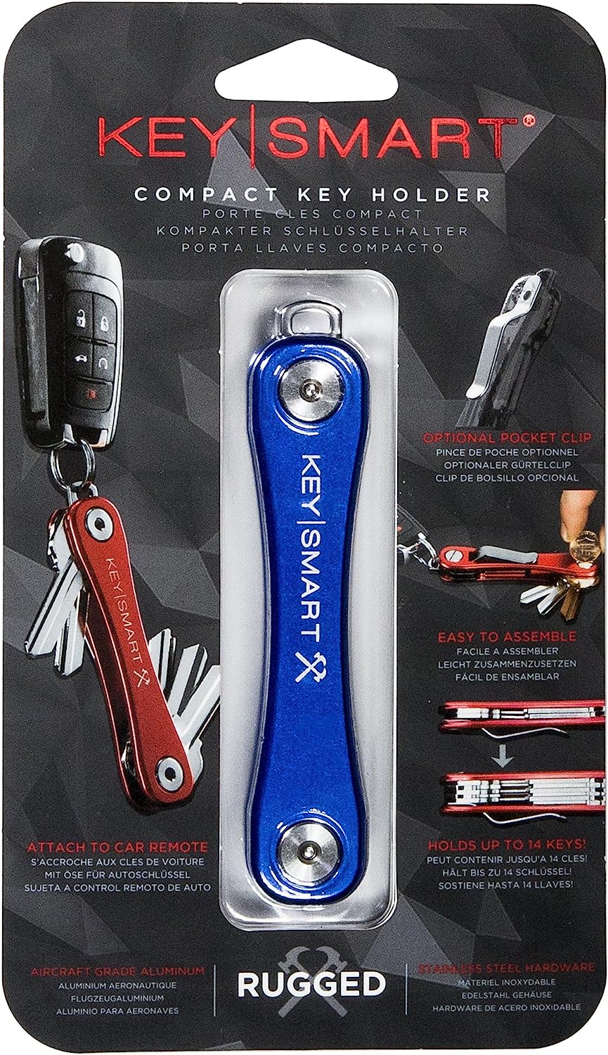 SKU: KS607R-BLUE,,KeySmart Rugged - Multi-Tool Key Holder with Bottle Opener and Pocket Clip (up to 14 Keys, Blue),
